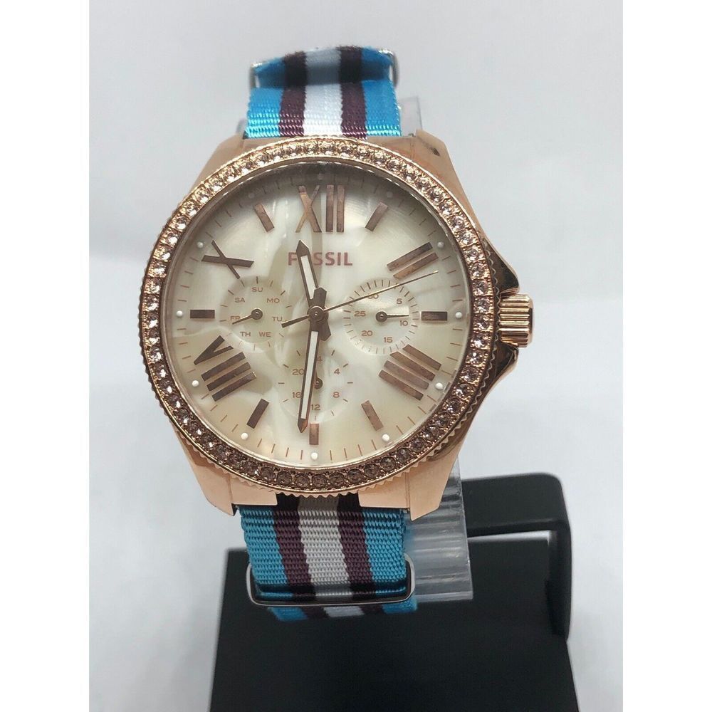 FOSSIL AMS147 Women's Multicolor Nylon Analog Dial Quartz Genuine Watch KG392